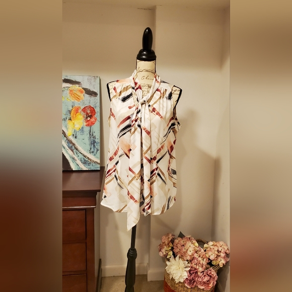 White House Black Market Tops - White House Black Market Women Multicolor Sleeveless Tie-Neck Blouse Size 12.